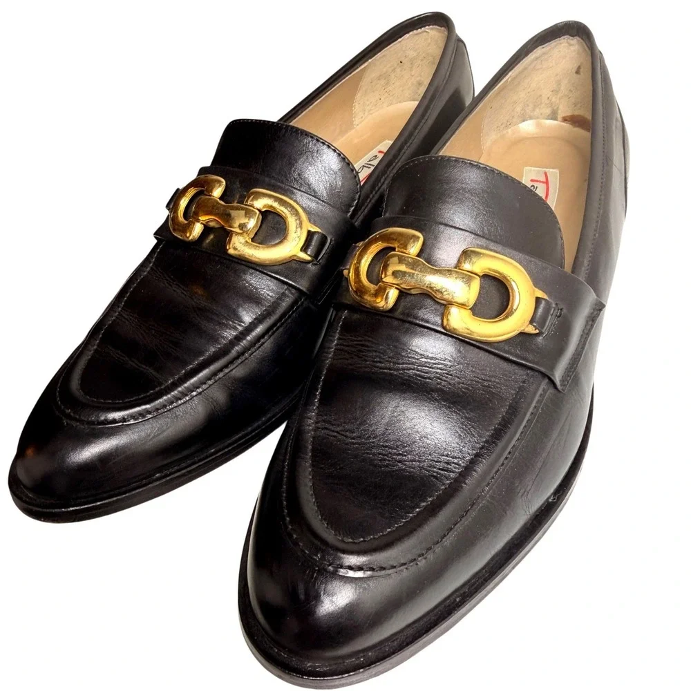 Vintage 90s Talbots Italy Horsebit Loafers Black Leather 8N